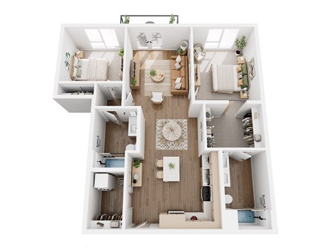 Floor plan for 2 beds, 2 baths, 1063 sqft